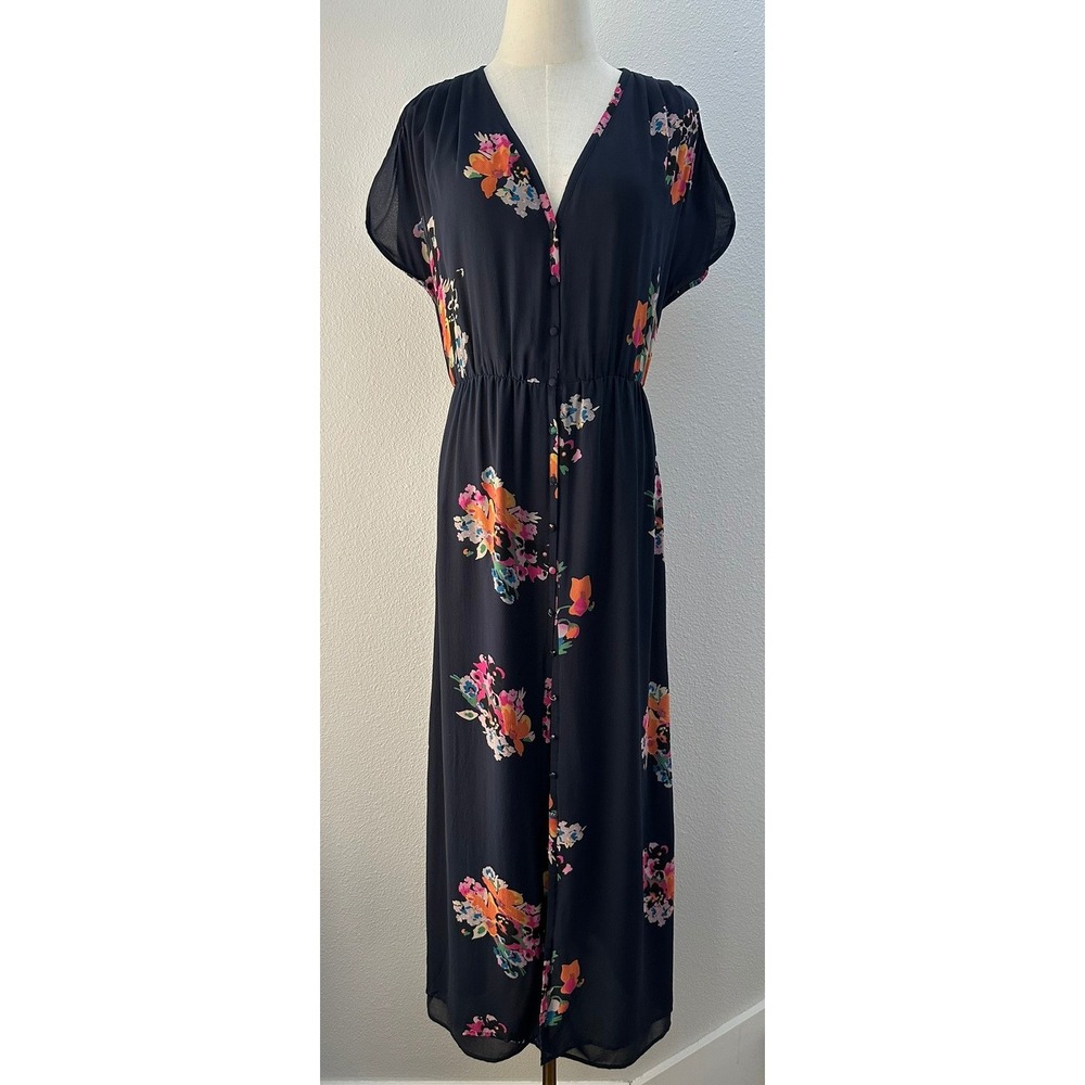 joie blue silk dress Dark Floral Maxi S Short Sleeve Button Front Boho Romantic Size:38 (M) Baja Blue. RKI:10 NANAIQ Women Cable Knit